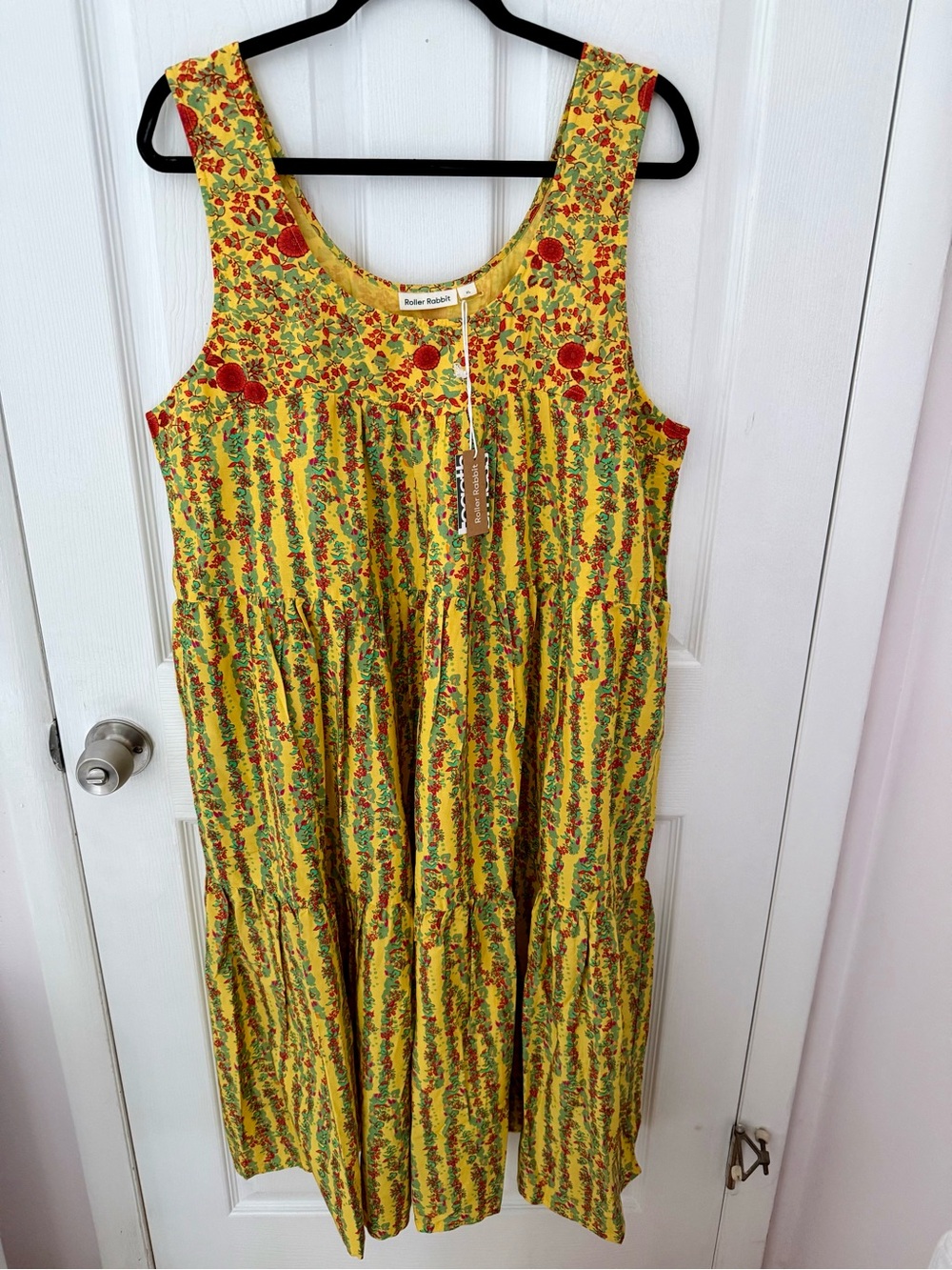 Roller Rabbit Rhody Stripe Coley Yellow Floral Sleeveless Dress Size XL, NWT